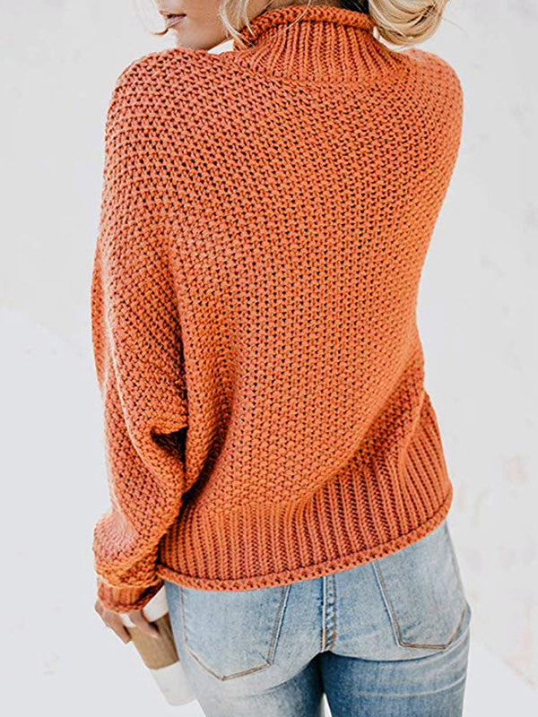 xakxx Casual Long Sleeves Solid Color High-Neck Sweater Tops