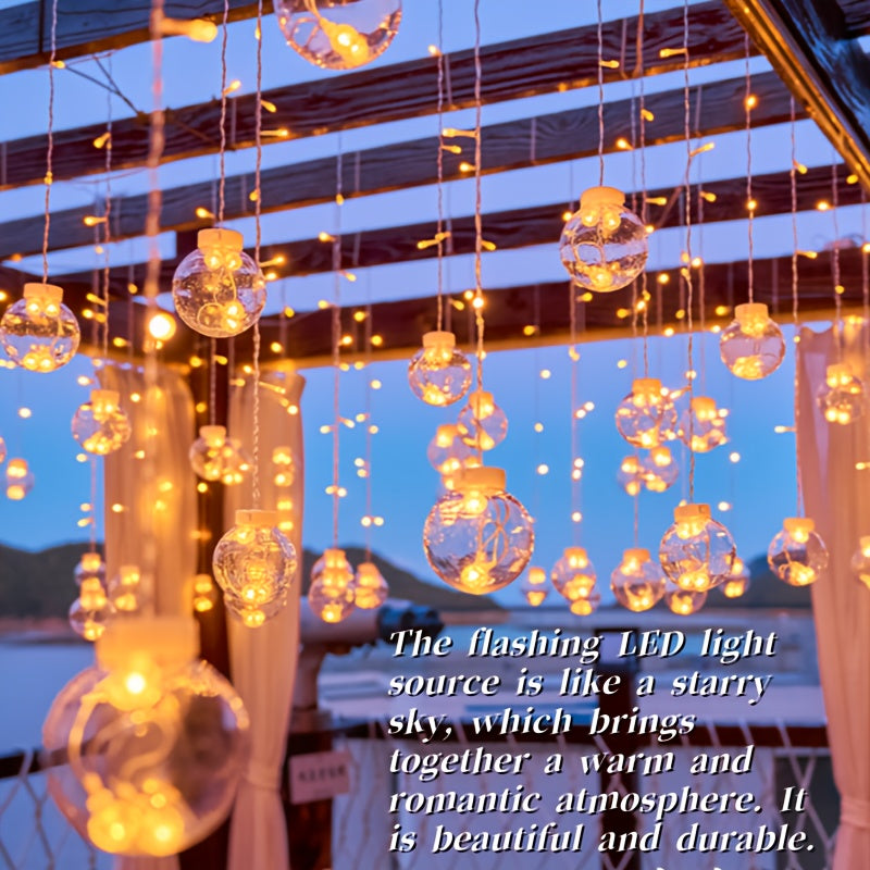 118.11" Wishing Ball String Lights, New Model, 8 Lighting Modes, 108 LEDs, 12 Wishing Balls, Battery Operated (No Plug), Wall-Mounted, Plastic, for Christmas, Valentine's, Home Gatherings, Bedroom, Party, Indoor Holiday Decorations