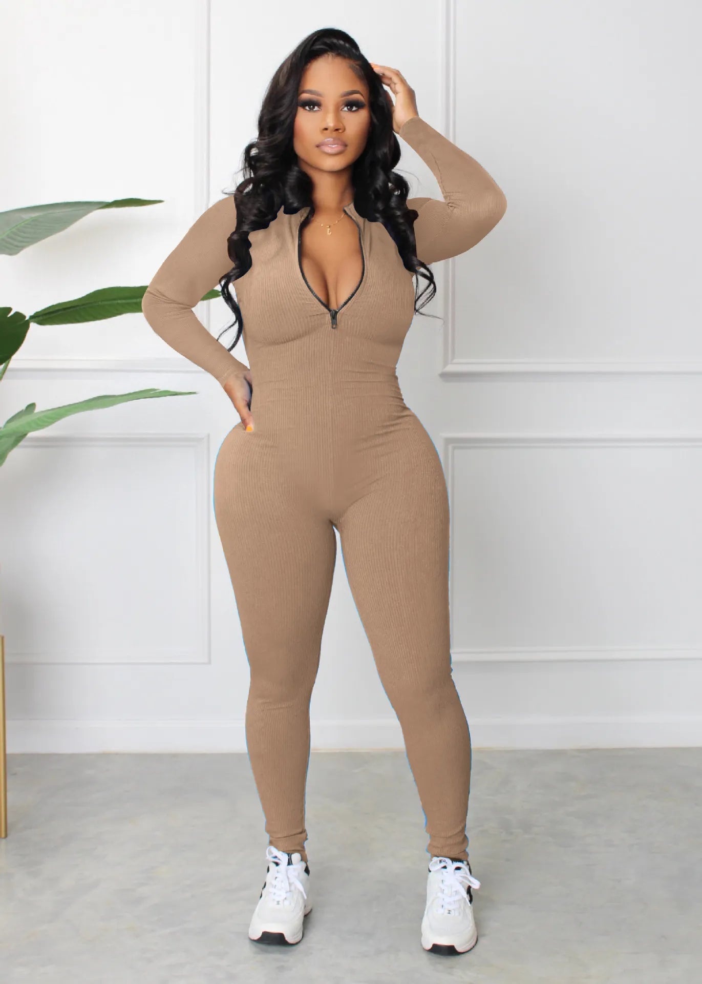 Zipper Tight Jumpsuit Romper Women Sexy Long Sleeved Slim Jumpsuits Outfits Clubwear Free Ship