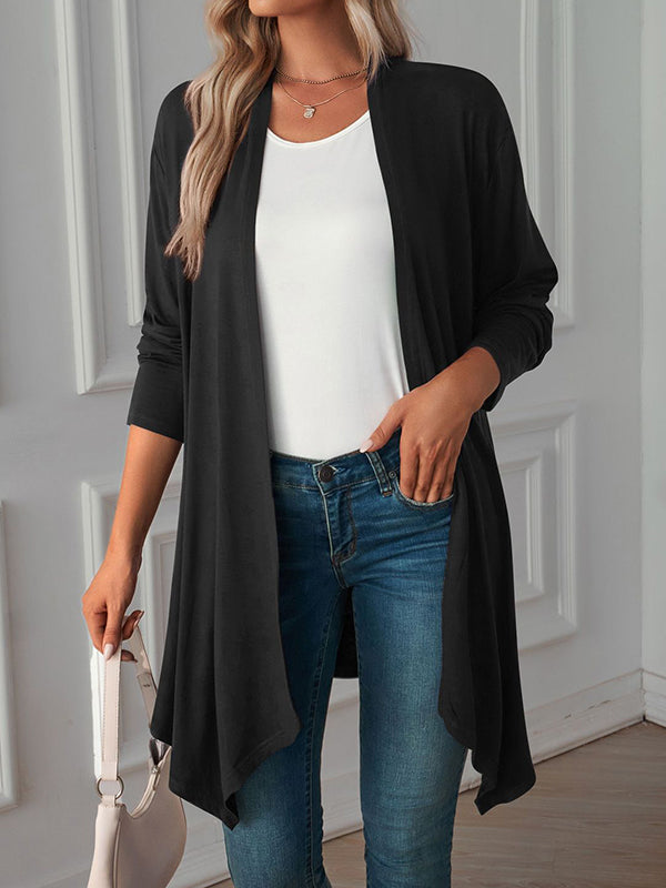 xakxx Long Sleeves Loose Solid Color Statement Collar Outerwear