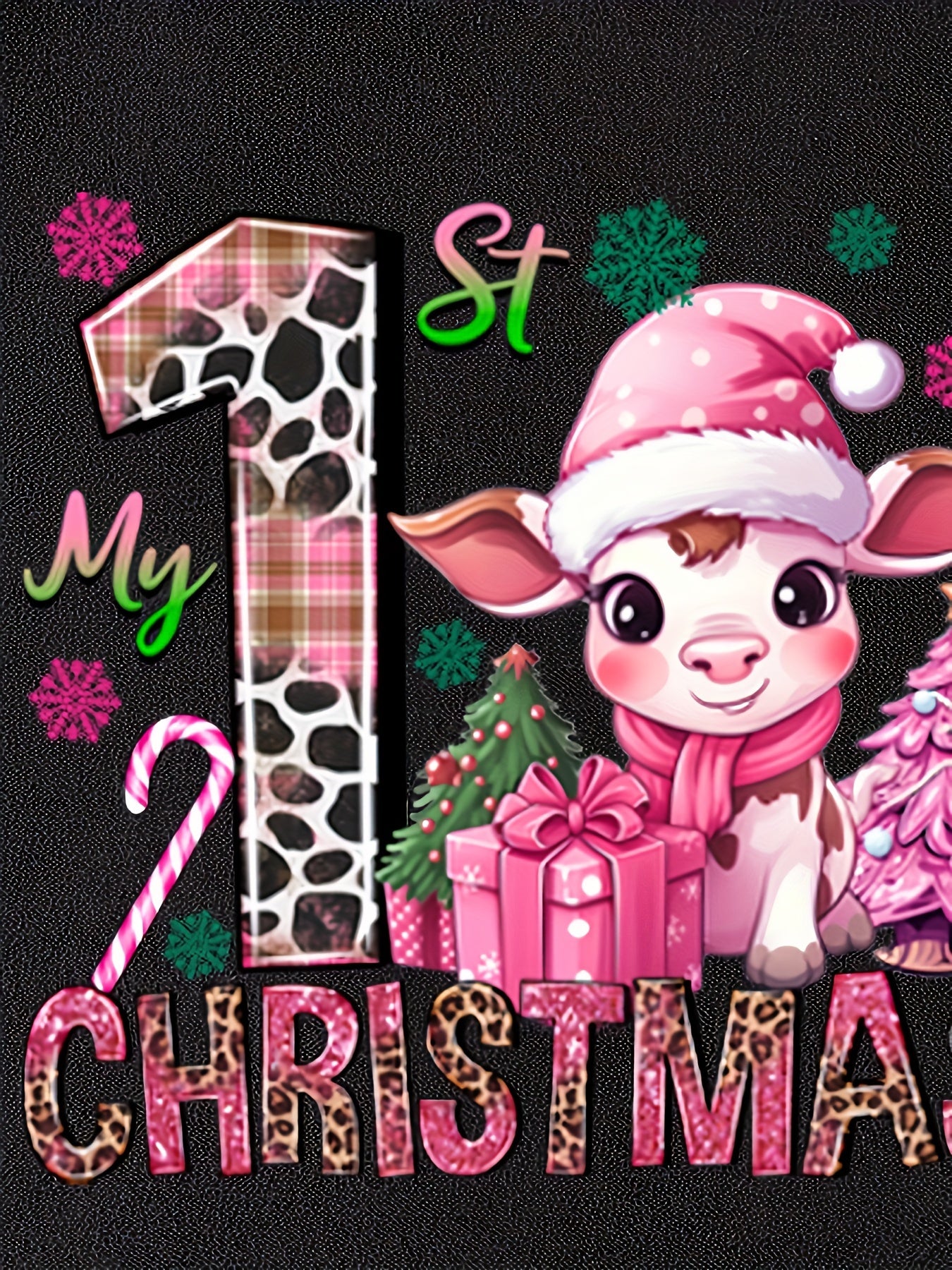 Baby's "My 1st Christmas" Cow Print Short Sleeve Triangle Bodysuit, Toddler & Infant Girl's Comfy Outdoor Clothes