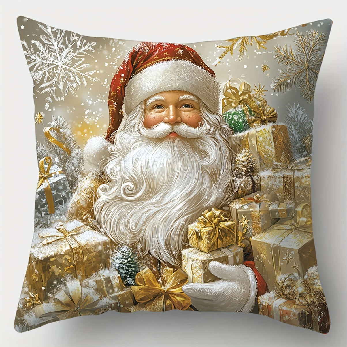 4pcs, Christmas pillowcase, Golden Santa Claus, snowman, deer, Christmas tree, beautiful and practical 17.7 inches * 17.7 inches, suitable for home and outdoor sofa decoration, living room sofa, bedroom zipper pillowcase (excluding pillow core)