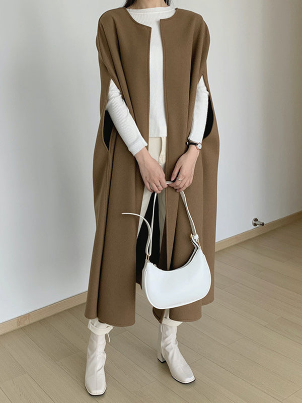 xakxx Loose Sleeveless Solid Color Round-Neck Cape Outerwear