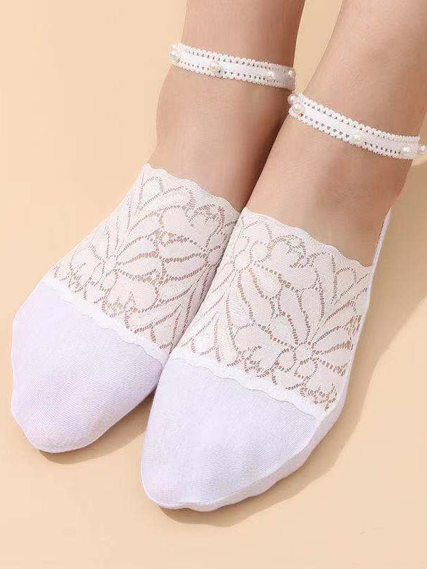 xakxx Casual Split-Joint Lace With Beads Socks Accessories