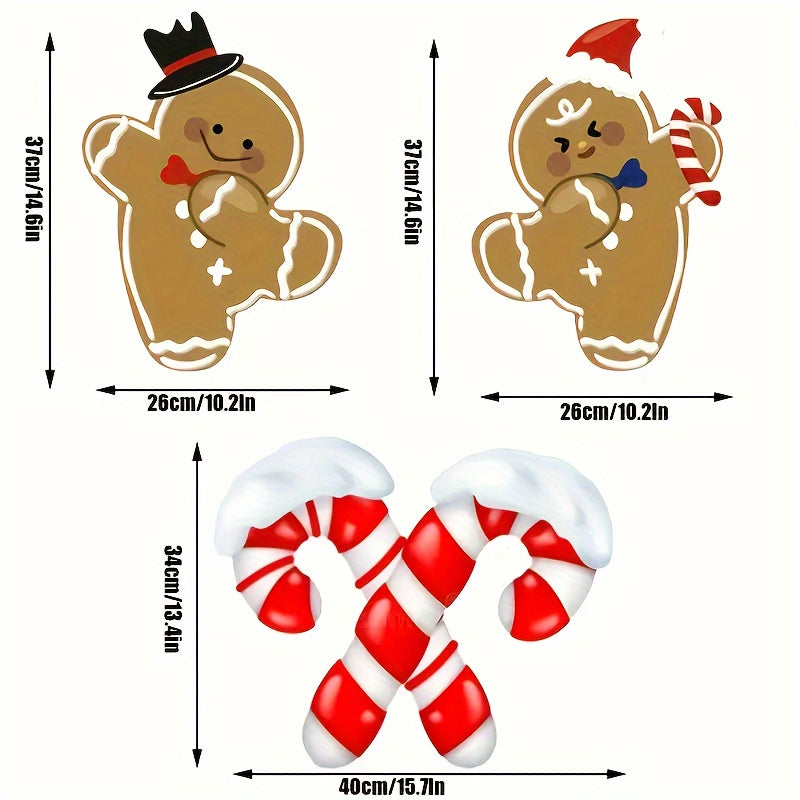 3pcs Christmas Gingerbread for Man & Candy Cane Yard Stakes Set - Outdoor Holiday Decor for Garden, Lawn, and Pathways
