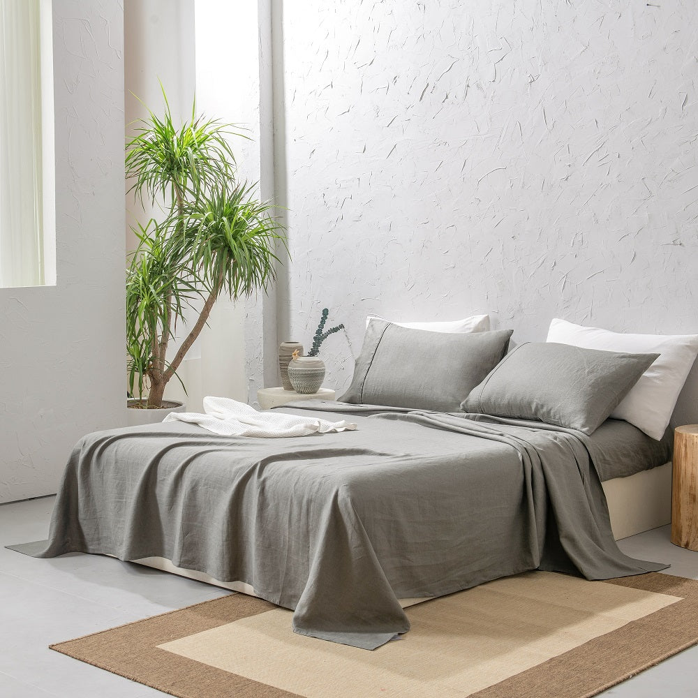 Washed French Linen Sheet Set (1 Flat Sheet, 1 Fitted Sheet & 1or2 Pillowcases) , 16" Deep Pocket, Breathable,Ultra Soft and Durable, All Season Comfortable, Machine Wash.