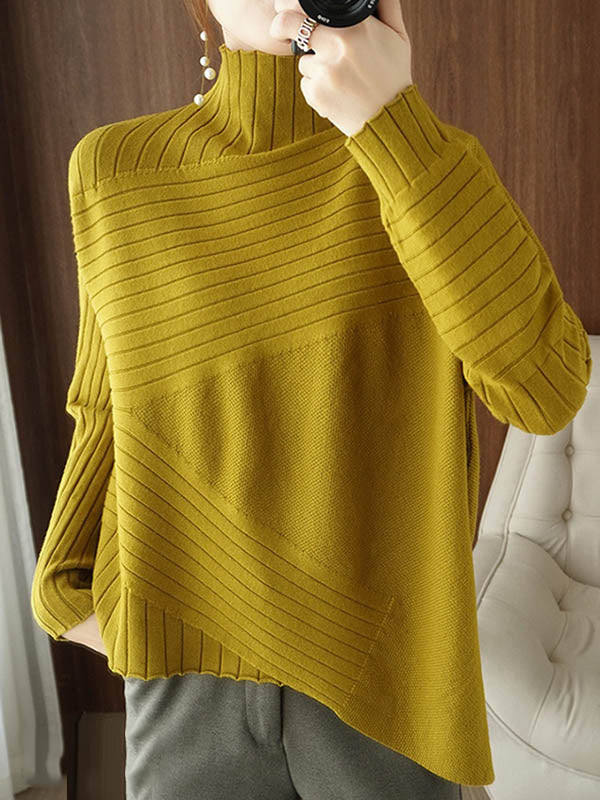 xakxx Original Irregular 7 Colors High-Neck Long Sleeves Sweater Top