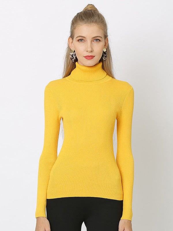xakxx 10 Colors Simple Knitting Solid Color High-Neck Pullover