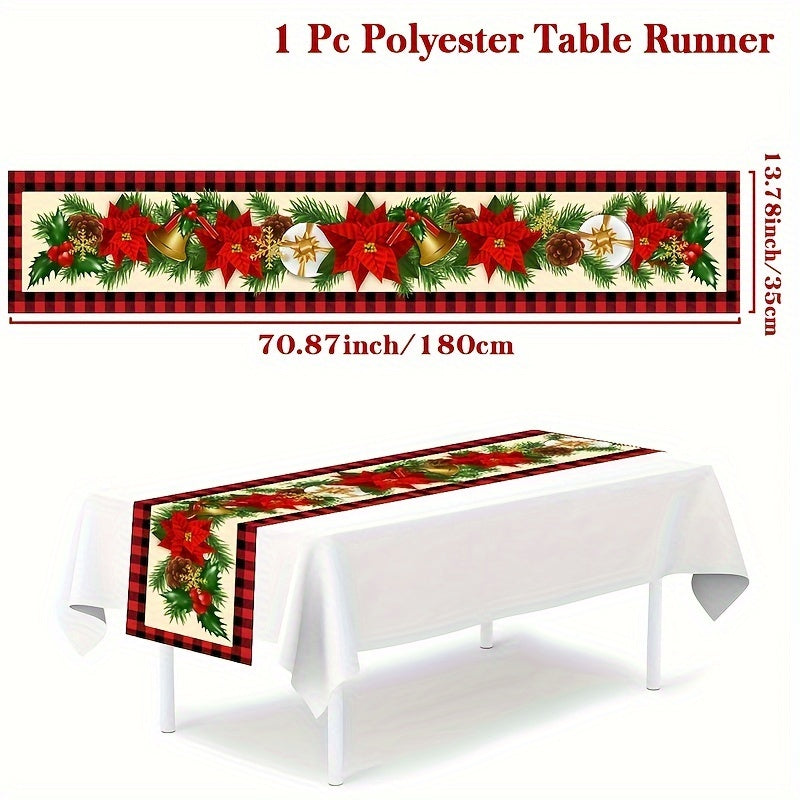 Vibrant Festive Rectangular Table Runner - 70.87 inches Long, Polyester Woven, Holiday Floral Pattern, Durable, Easy to Clean, Ideal for Christmas, New Year Home & Party Decorations, Adds Warmth and Ambiance to Your Table Setting