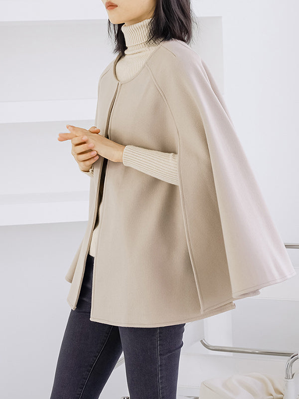 xakxx Casual Loose Solid Color Round-Neck Cape Outerwear