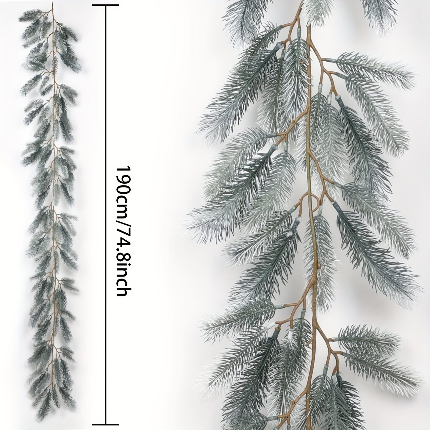 Vintage Style 74.8inch Artificial Pine Christmas Swag - Plastic Faux Fir Garland with Flowers Theme - No Power Needed, Feather-Free - Perfect for Holiday Decorations, Christmas, Halloween, Hanukkah