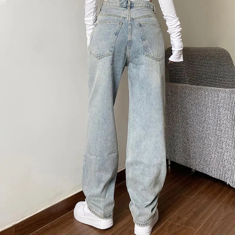 Women's Jeans Mom Baggay High Waist Straight Pants Women White Black Fashion Casual Loose Undefined Trousers