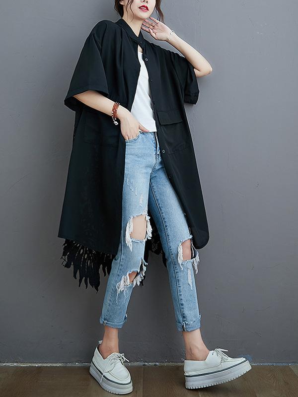 xakxx Loose Split-Joint Hollow Solid Long Blouse