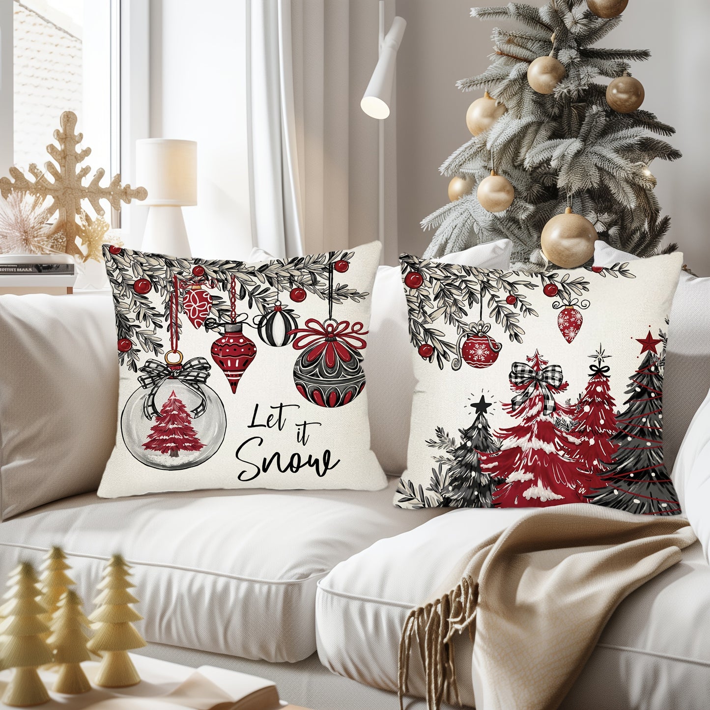 2pcs, Christmas Throw Pillow Covers, 18in*18in Christmas Tree Decorative Home Decor Cushion Covers, Farmhouse Winter Holiday Home Decor Pillowcases, For Porch Patio Couch Sofa Living Room Outdoor, Without Pillow Inserts