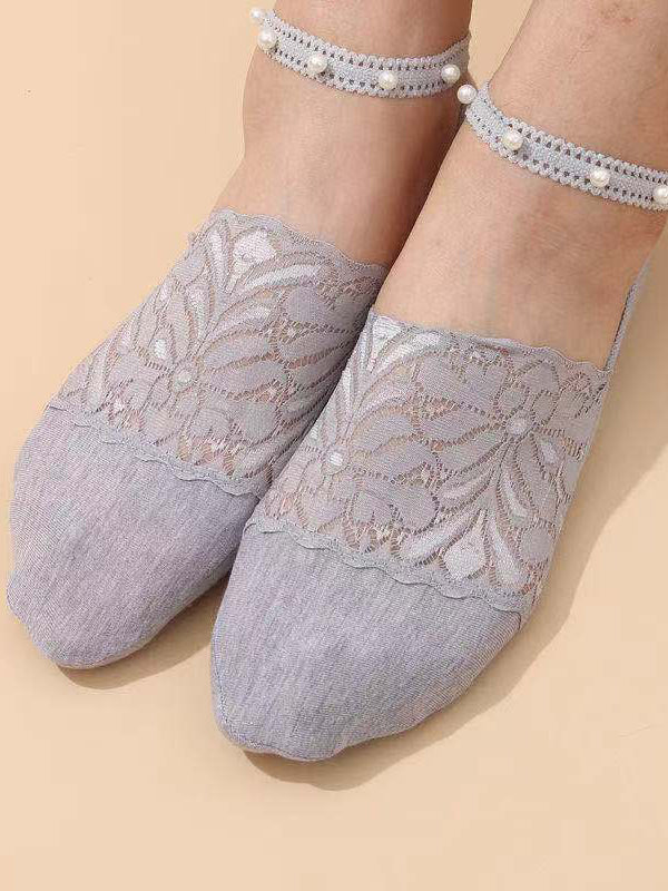 xakxx Casual Split-Joint Lace With Beads Socks Accessories