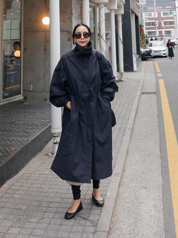 xakxx Solid Color Loose Elastic Waist Long Outwear