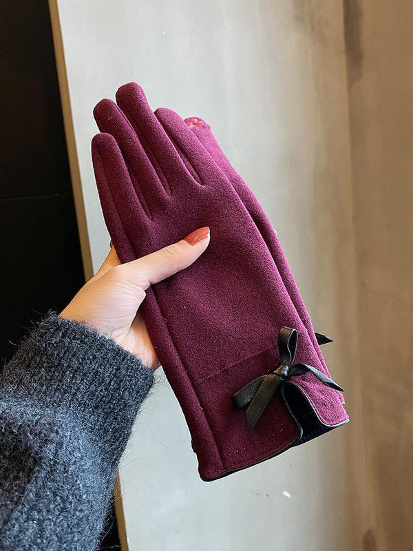 xakxx Bow-Embellished Split-Joint Gloves