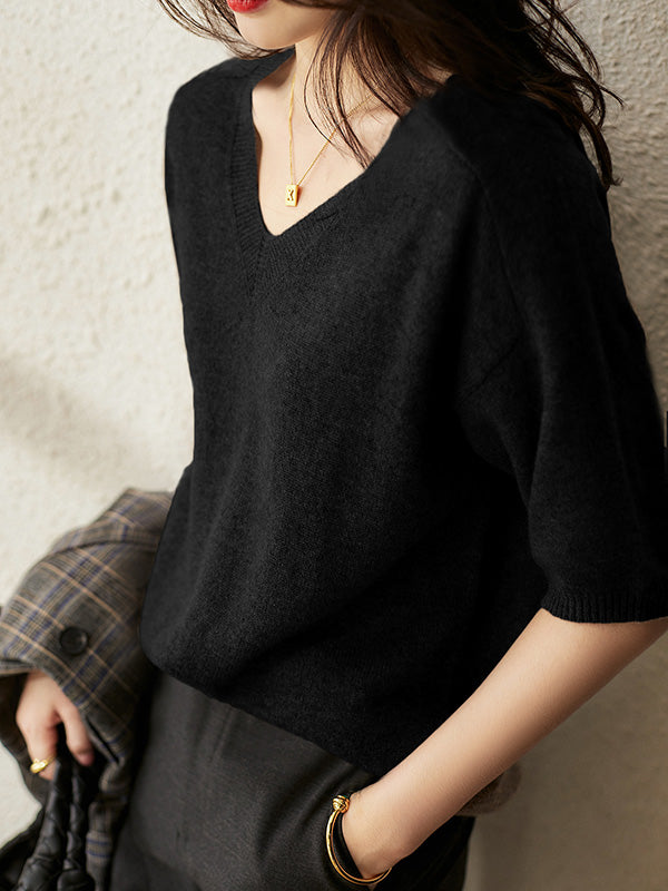 xakxx Urban Solid Color V-Neck Knitting Pullover