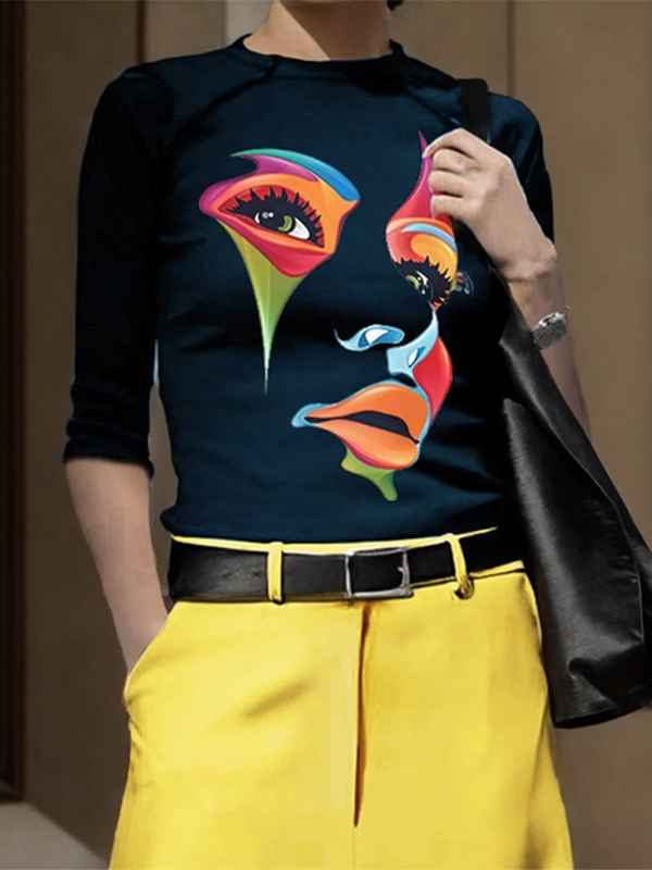 xakxx Half Sleeves Skinny Contrast Color Figure Round-Neck T-Shirts Tops