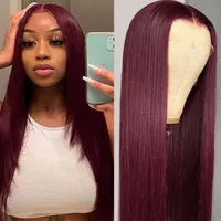 Brazilian Burgundy Red Colored Deep Wave Lace Frontal Wig HD Transparent lace front Wig Human Hair For Women Synthetic Lace Closure Wig