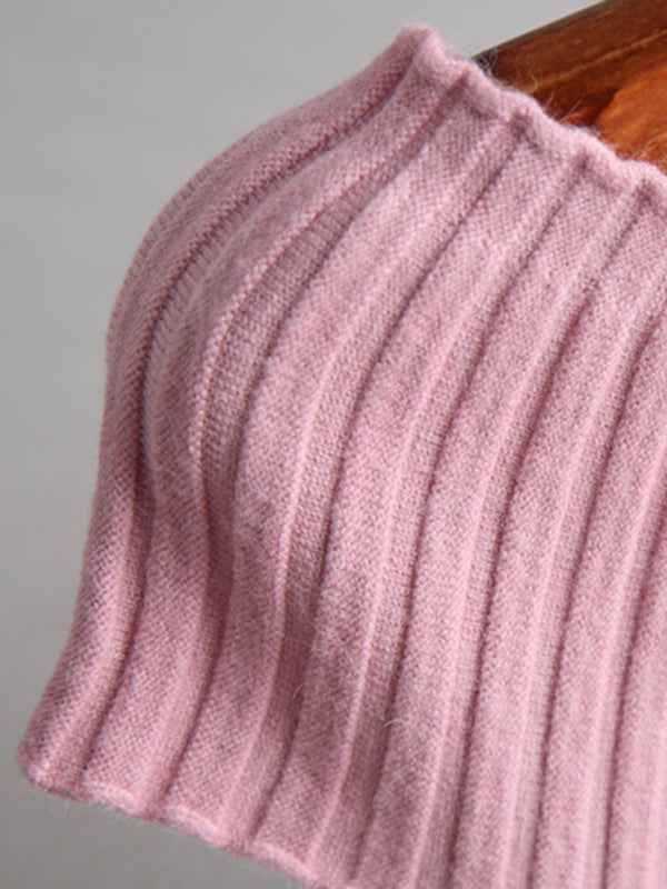 xakxx Short Sleeves Skinny Solid Color Boat Neck Knitwear Pullovers Sweater