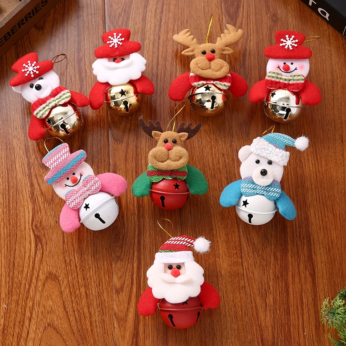 8pcs Felt Christmas Bells Ornaments, Hanging Jingle Bells Pendant, Xmas Tree Decorations for Santa Clause Snowman Reindeer Doll Elk Bear