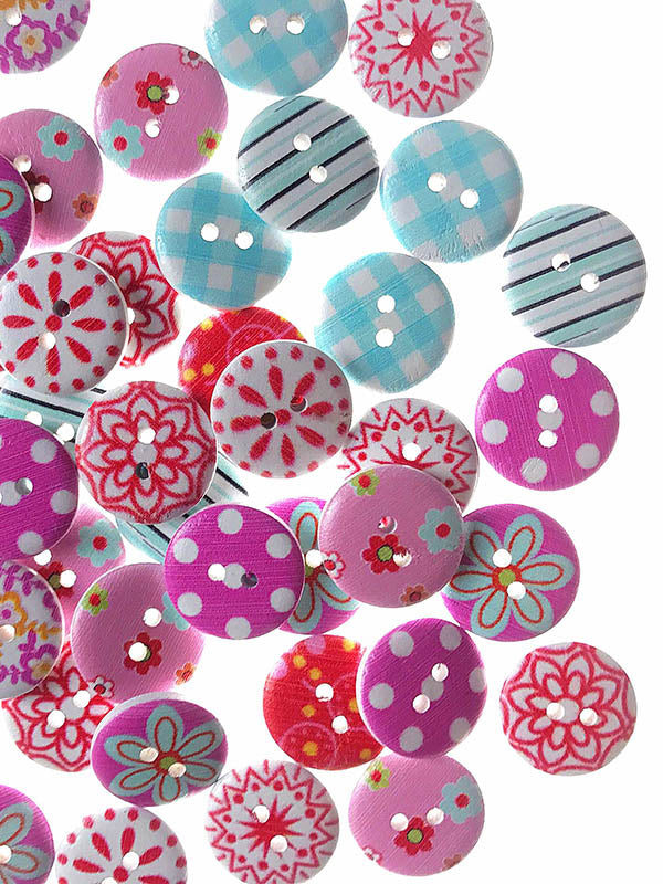 xakxx 100Pcs Colorful Striped Printed Decoration Accessories Round Buttons