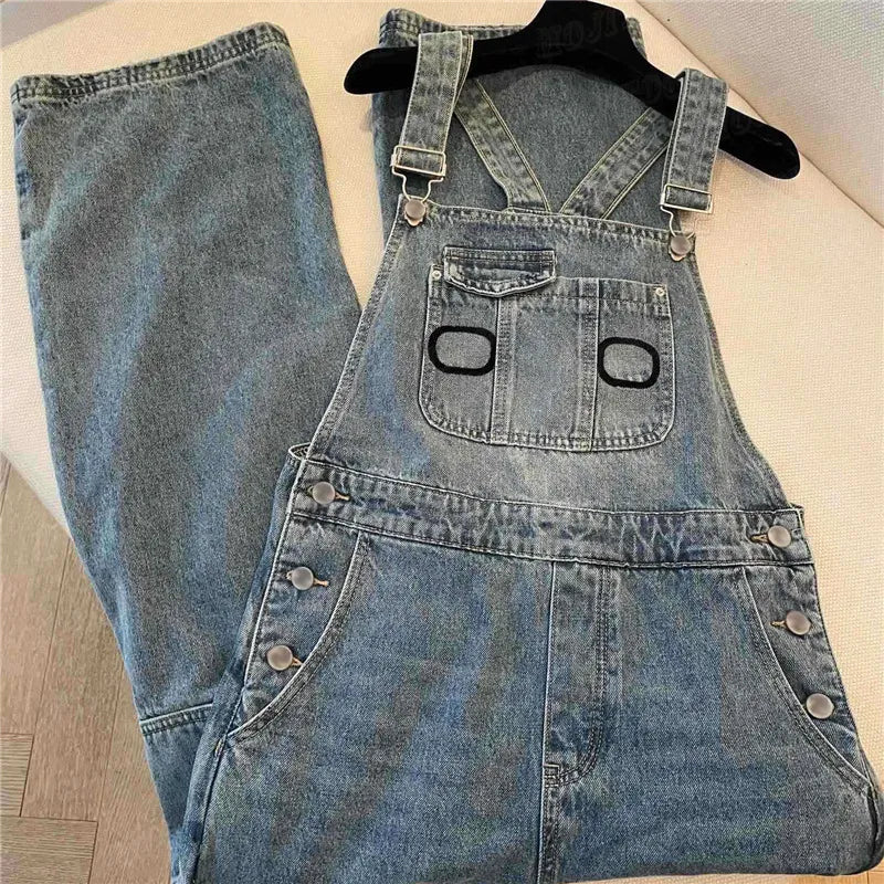 Classic Pattern Denim Strap Pants Women Jumpsuits Designer Fashion Jeans Girls High Street Rompers