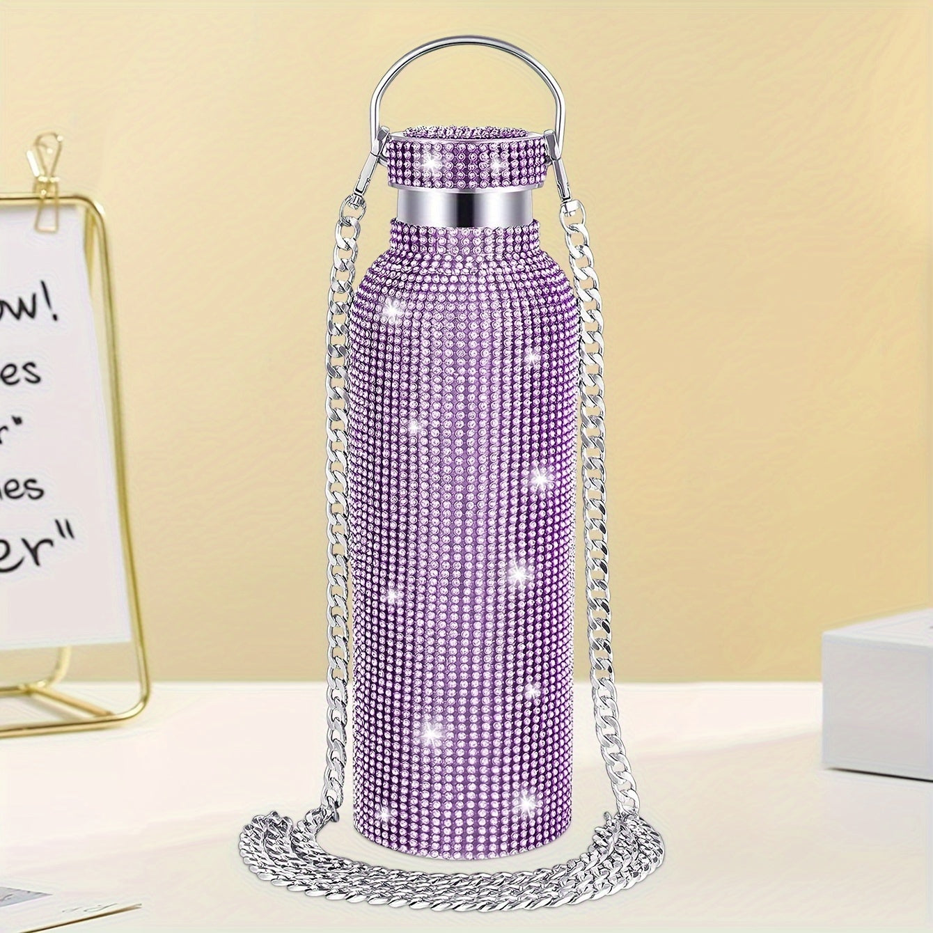 1pc, Studded Vacuum Flask, Stainless Steel Insulated Water Bottles, Shiny Glitter Rhinestone Decor Thermal Cups, For Hot And Cold Beverages, Summer Winter Drinkware, Travel Accessories, Birthday Gifts, Multiple Sizes Optional