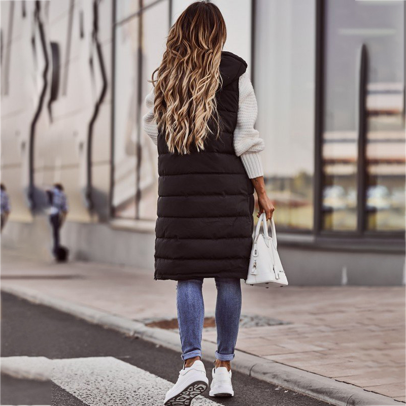 Xakxx - Warm Winter Women Long Vests Fashion Hooded Sleeveless Casual Lady Brief Outwear Vest Blouse Shirts Coat Femme Sweatshirt