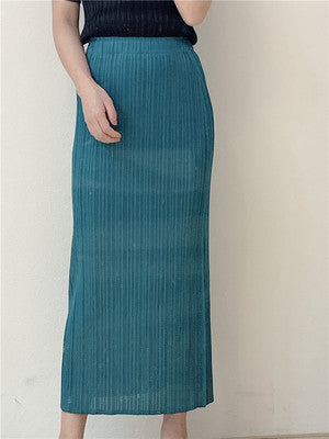 2025 Summer new product temperament Sanzhai skirt casual pleated slim fit long high elastic pleated hip skirt one step skirt