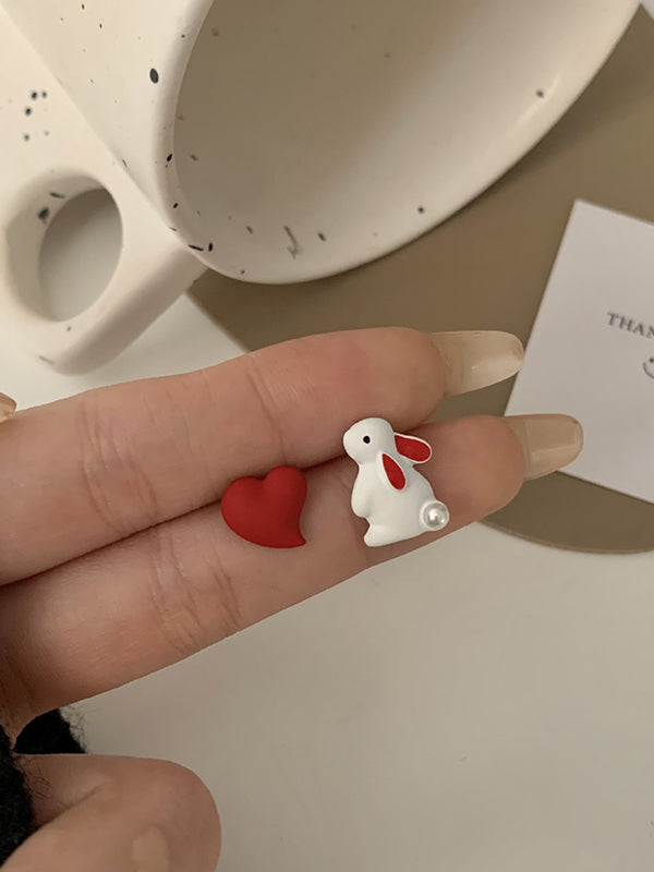 xakxx Cute Love Rabbit Shape Asymmetric Earrings