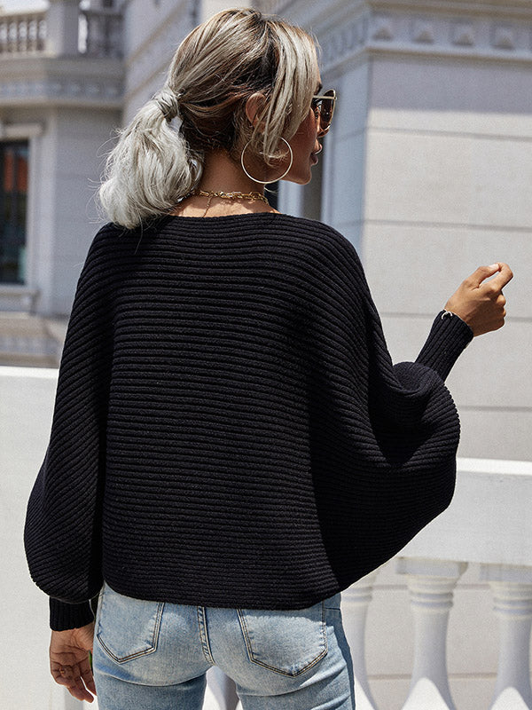 xakxx Casual Loose 6 Colors Off-The-Shoulder Long Sleeves Sweater Top