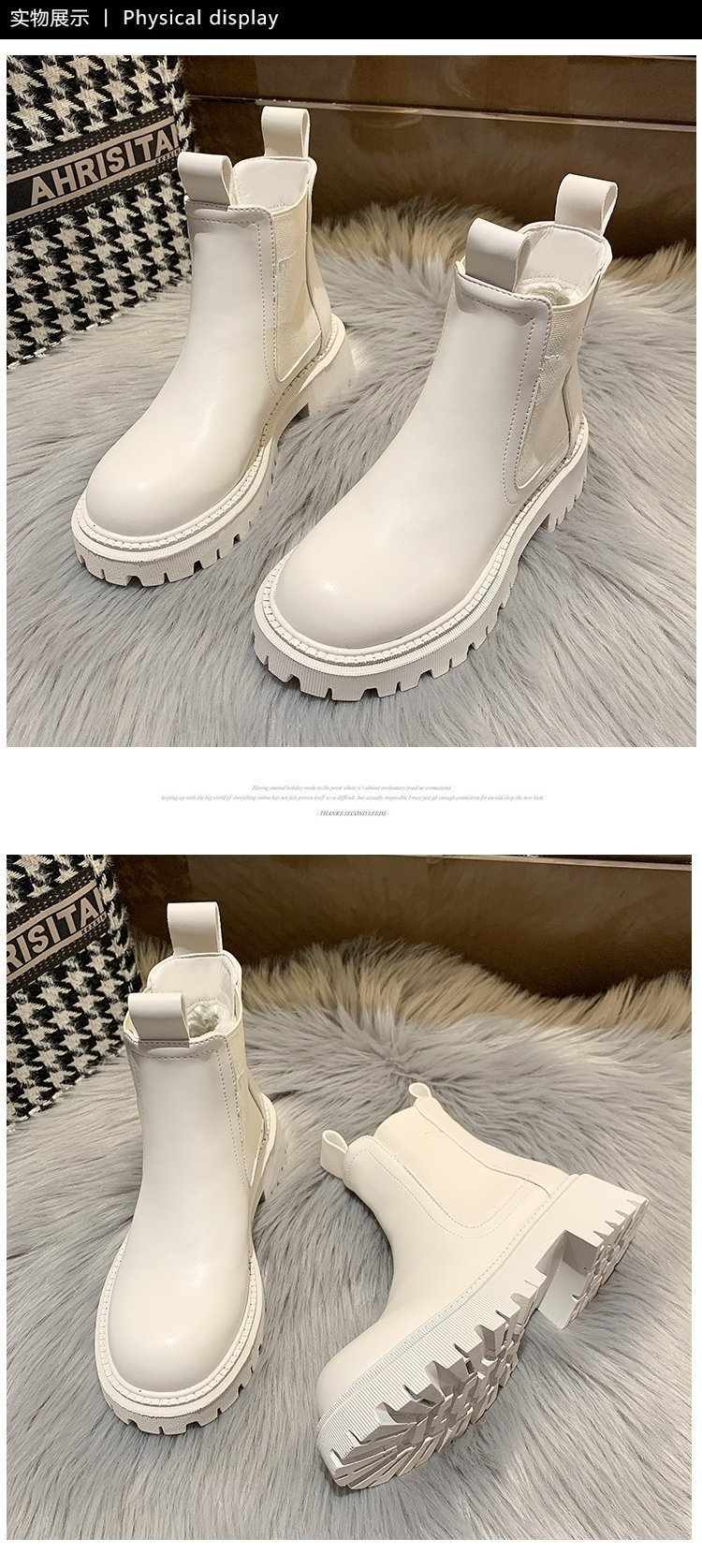 Purpdrank - 2023 New Chunky Boots Fashion Platform Women Ankle Female Sole Pouch Ankle Botas Mujer Round Toe Slip-On Botas Altas Mujer