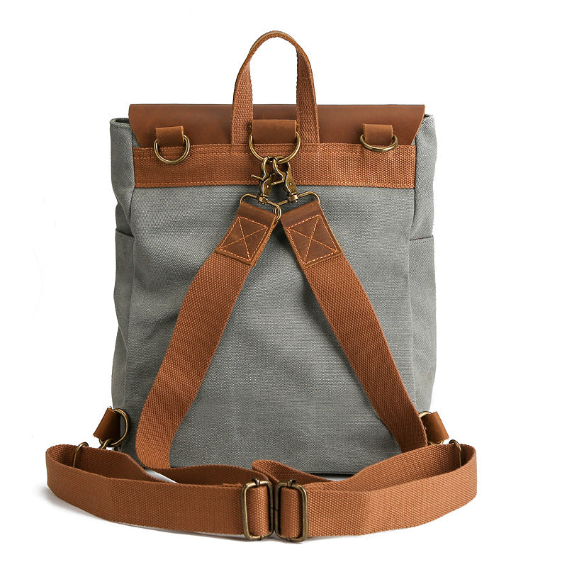 Women's Canvas Backpack New Vintage Backpack Crazy Horse Leather Women's Bag HOTan and NEWn Simple Backpack Shoulder Messenger Bag