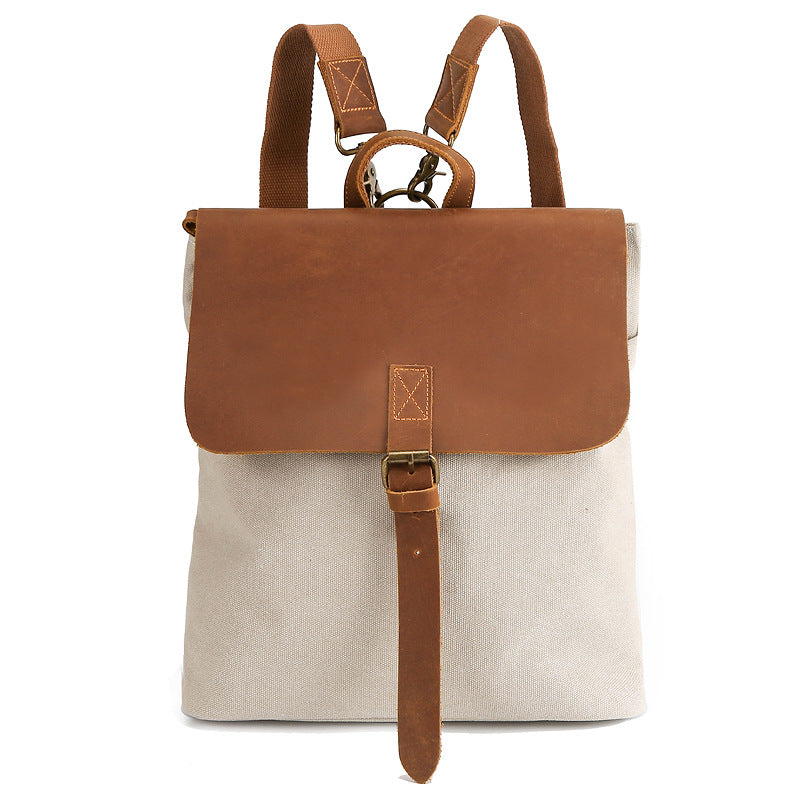 Women's Canvas Backpack New Vintage Backpack Crazy Horse Leather Women's Bag HOTan and NEWn Simple Backpack Shoulder Messenger Bag
