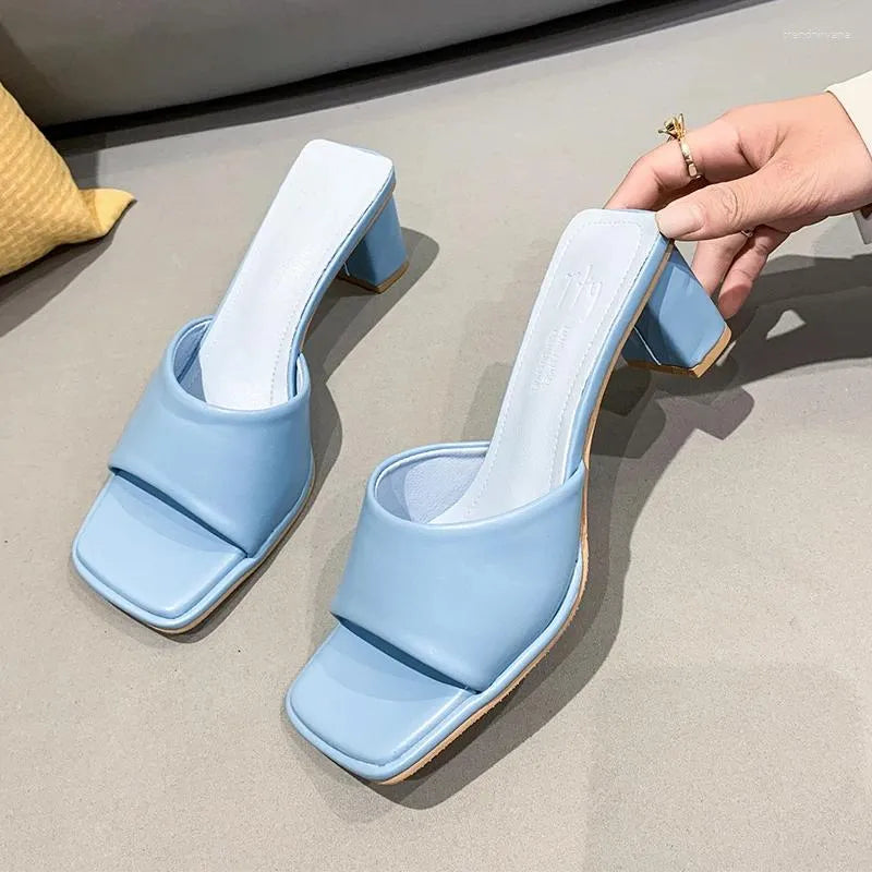Slippers Summer Colorful Sandals Pink Blue High Heels Women Black White Elegant Slip On Pumps Ladies Sexy Beach Slides