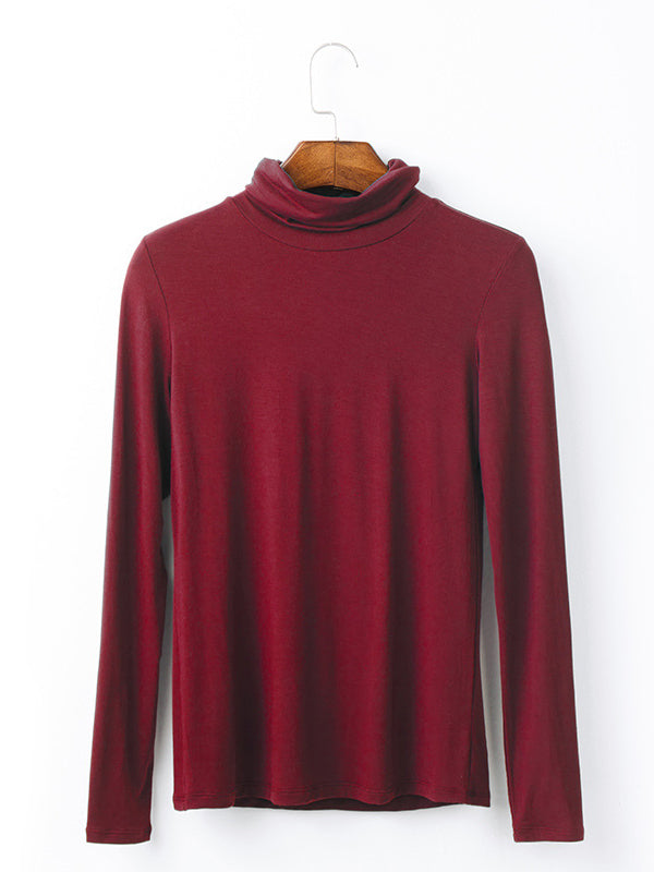 xakxx Simple Long Sleeves Skinny Solid Color High-Neck T-Shirts