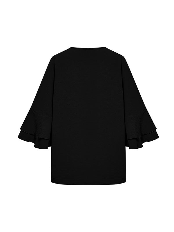 xakxx Half Sleeves Loose Solid Color V-Neck T-Shirts Tops