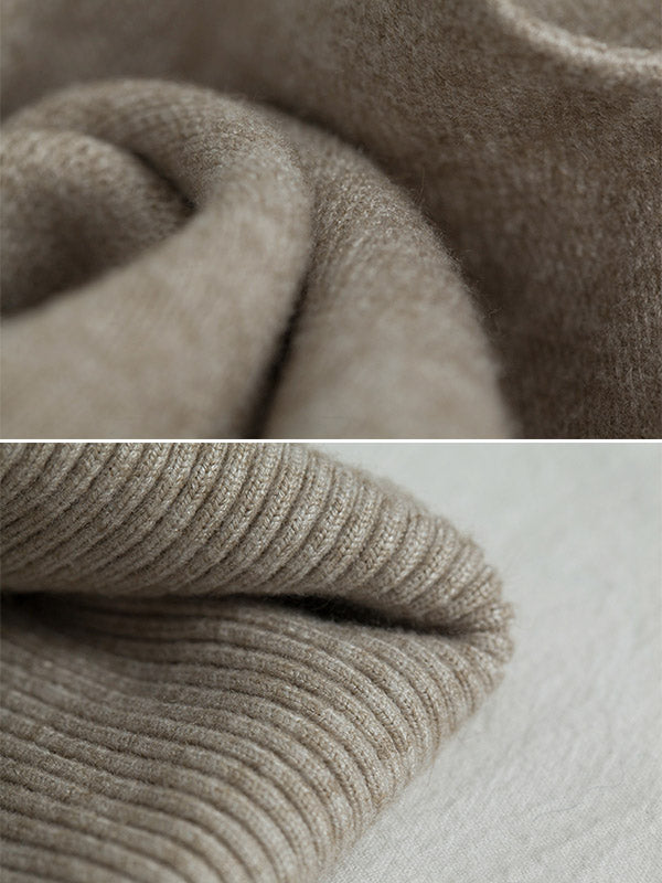 xakxx Simple Loose Solid Color High-Neck Batwing Sleeves Sweater