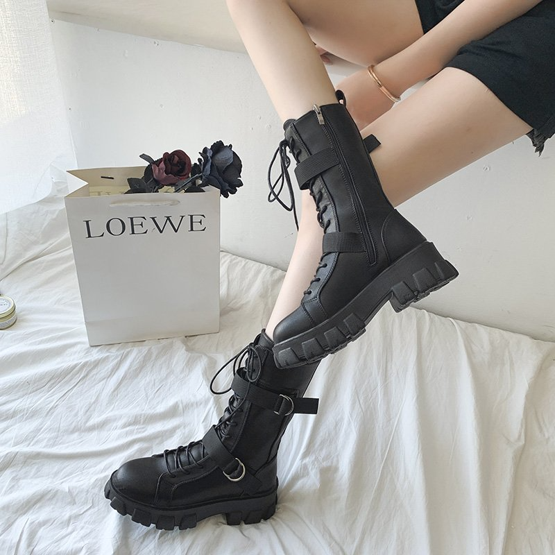 Purpdrank - Women's Shoes New Spring Style Platform Comfortable Boots Zipper Casual Mid-Calf Round Toe Flat with Boots Femmes Bottes