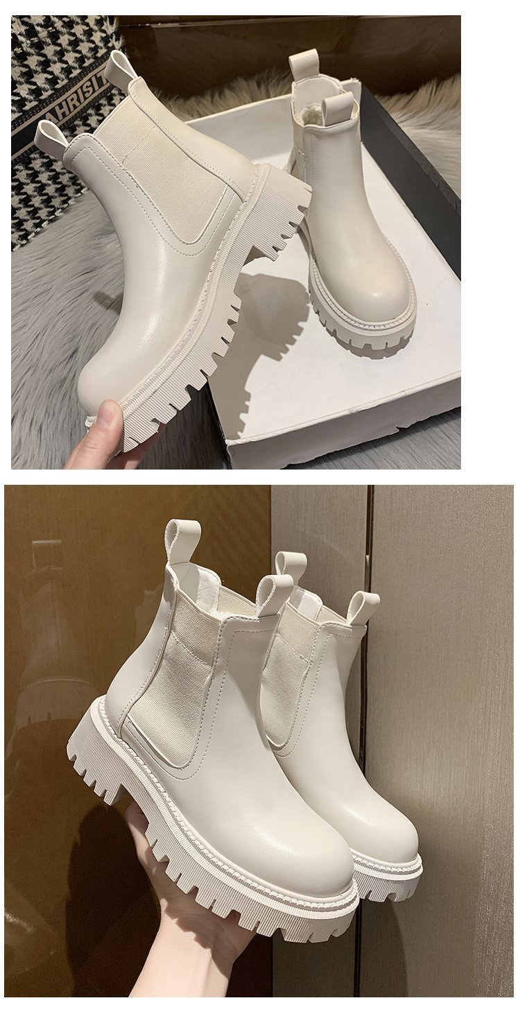 Purpdrank - 2023 New Chunky Boots Fashion Platform Women Ankle Female Sole Pouch Ankle Botas Mujer Round Toe Slip-On Botas Altas Mujer