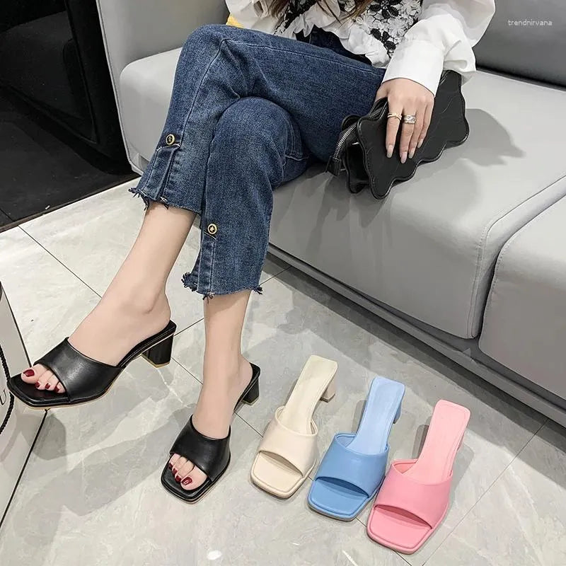 Slippers Summer Colorful Sandals Pink Blue High Heels Women Black White Elegant Slip On Pumps Ladies Sexy Beach Slides