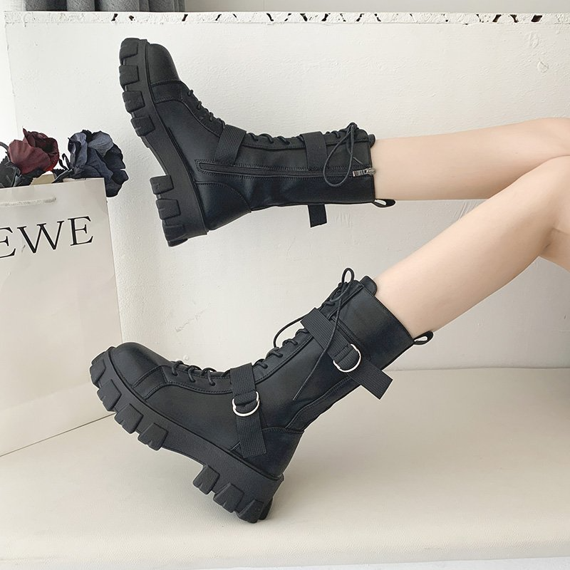 Purpdrank - Women's Shoes New Spring Style Platform Comfortable Boots Zipper Casual Mid-Calf Round Toe Flat with Boots Femmes Bottes