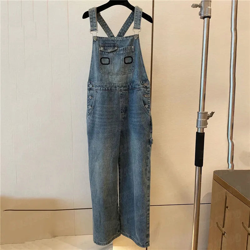 Classic Pattern Denim Strap Pants Women Jumpsuits Designer Fashion Jeans Girls High Street Rompers