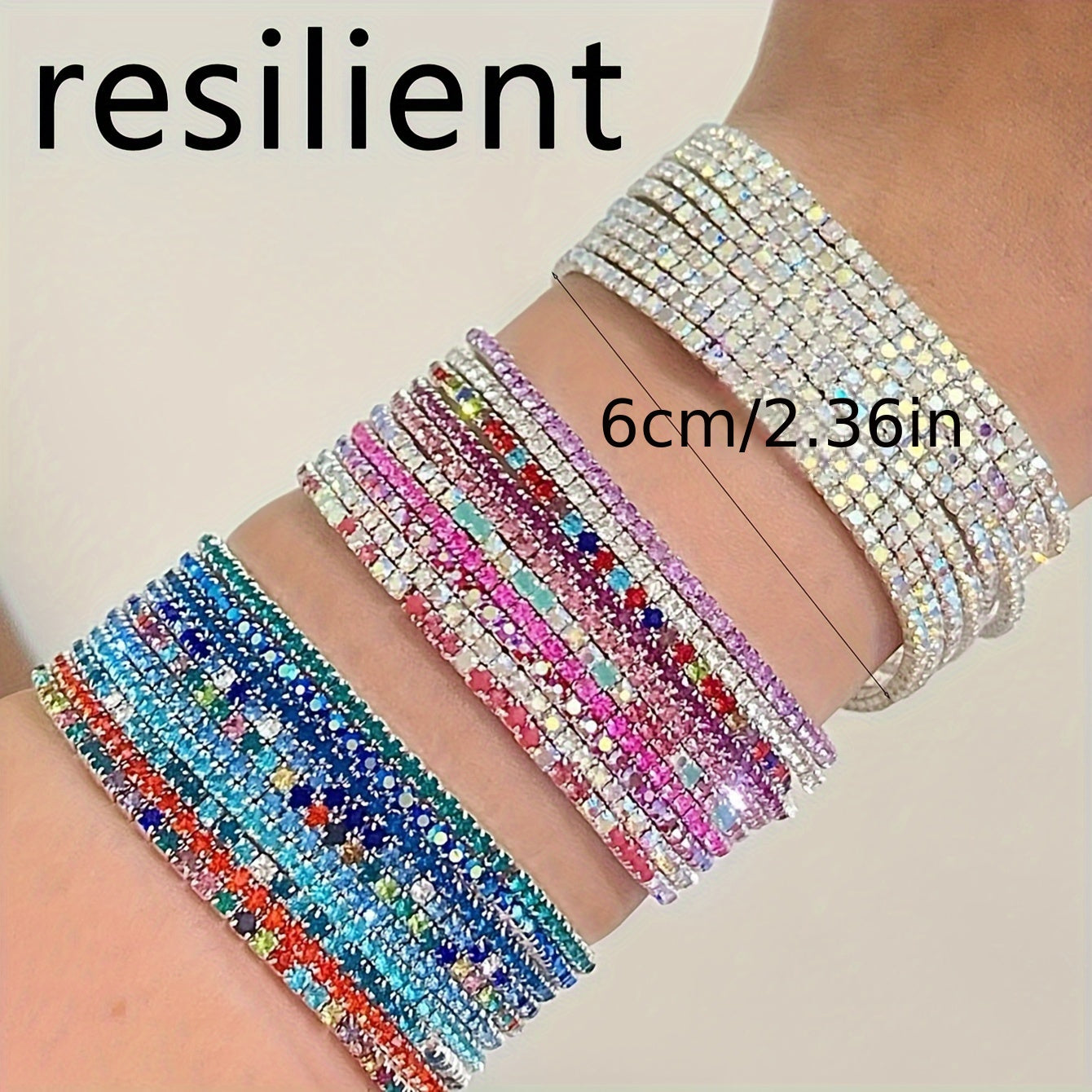 5pcs Fashion Dopamine Delight - Multi-Color Rhinestone Stretch Bracelets Set - Dazzling Elastic Wristbands for Parties, Holidays, Dates & Everyday Glam - Adjustable, Comfort-Fit, Assorted Colors Gift Idea