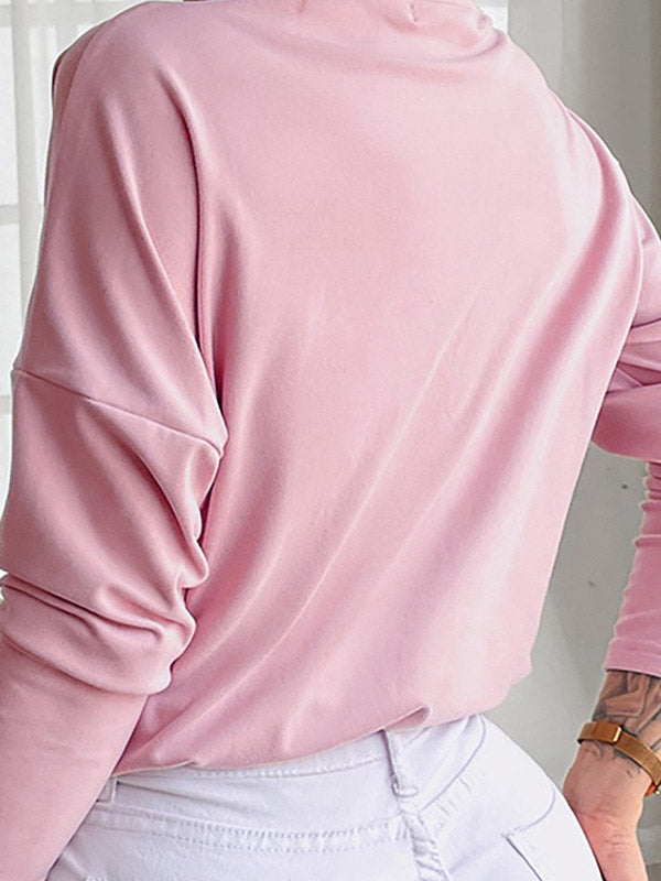 xakxx Long Sleeves Loose Buttoned V-Neck T-Shirts Tops