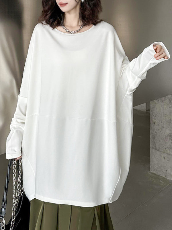 xakxx Batwing Sleeves Long Sleeves Solid Color Round-Neck T-Shirts Tops