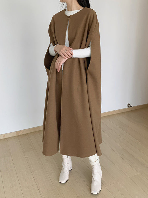 xakxx Loose Sleeveless Solid Color Round-Neck Cape Outerwear