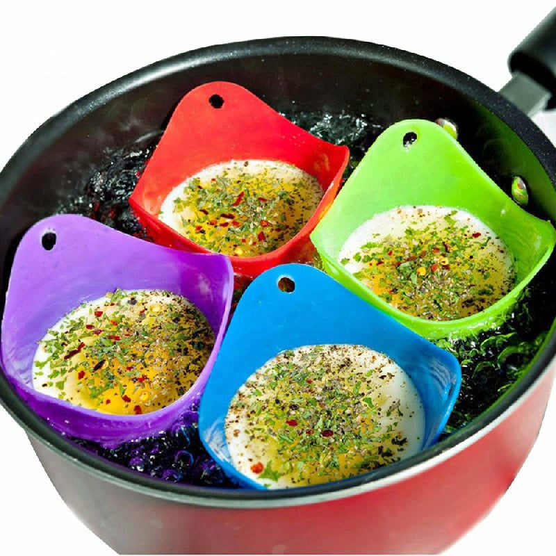 Set of 4 Non-Stick Silicone Egg Poachers - BPA-Free, Microwave, Air Fryer, Stovetop Compatible, Perfectly Poached Eggs Kitchen Gadgets